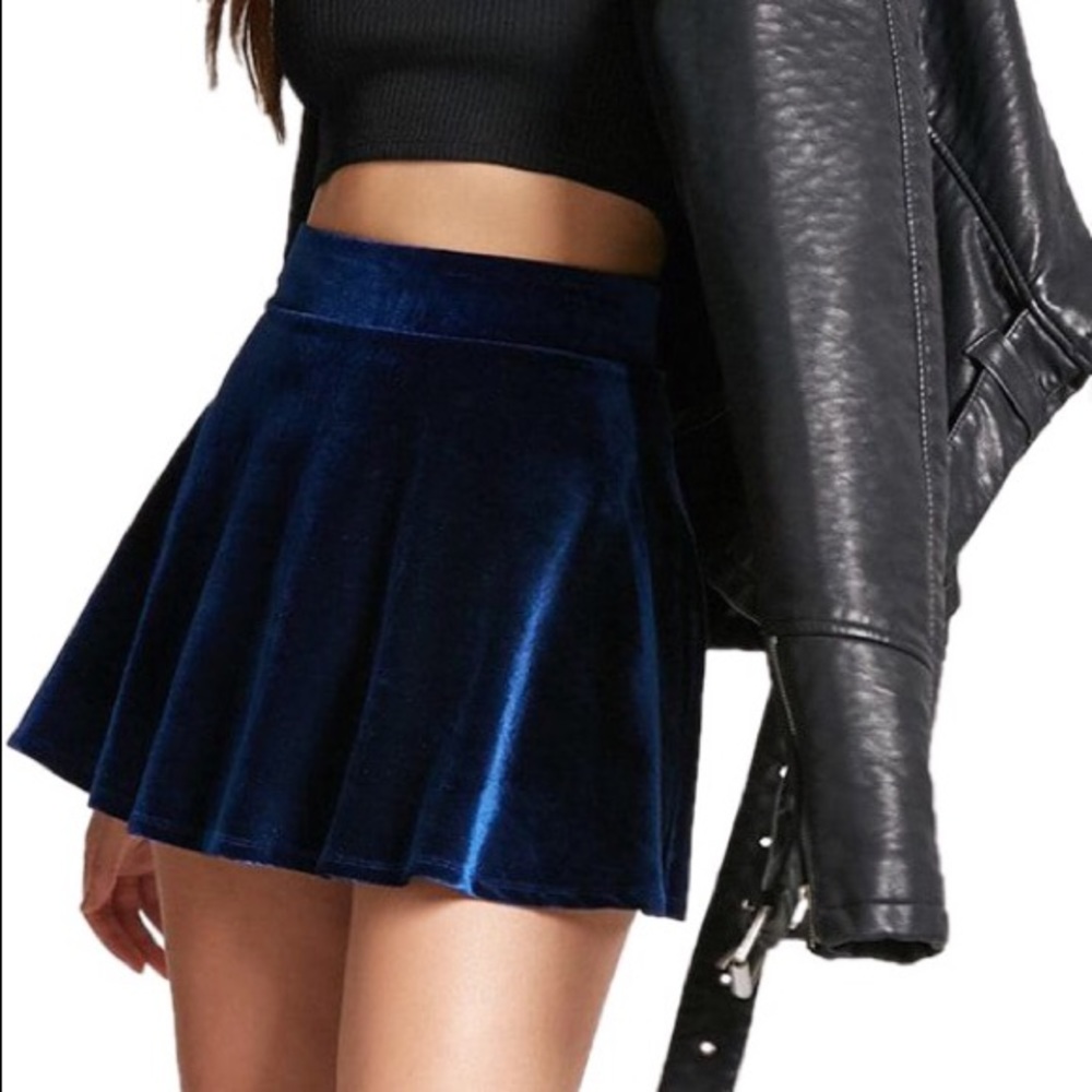 NWT Navy Blue Velvet Mini Skirt